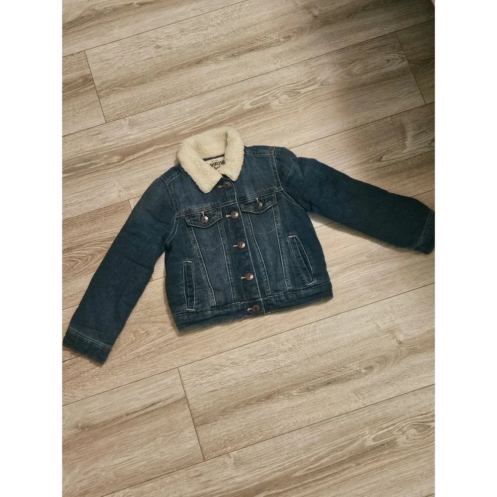 OshKosh Bgosh Kids Denim Trucker Jacket Sherpa Collar Blue Size 6 6X OSH11774